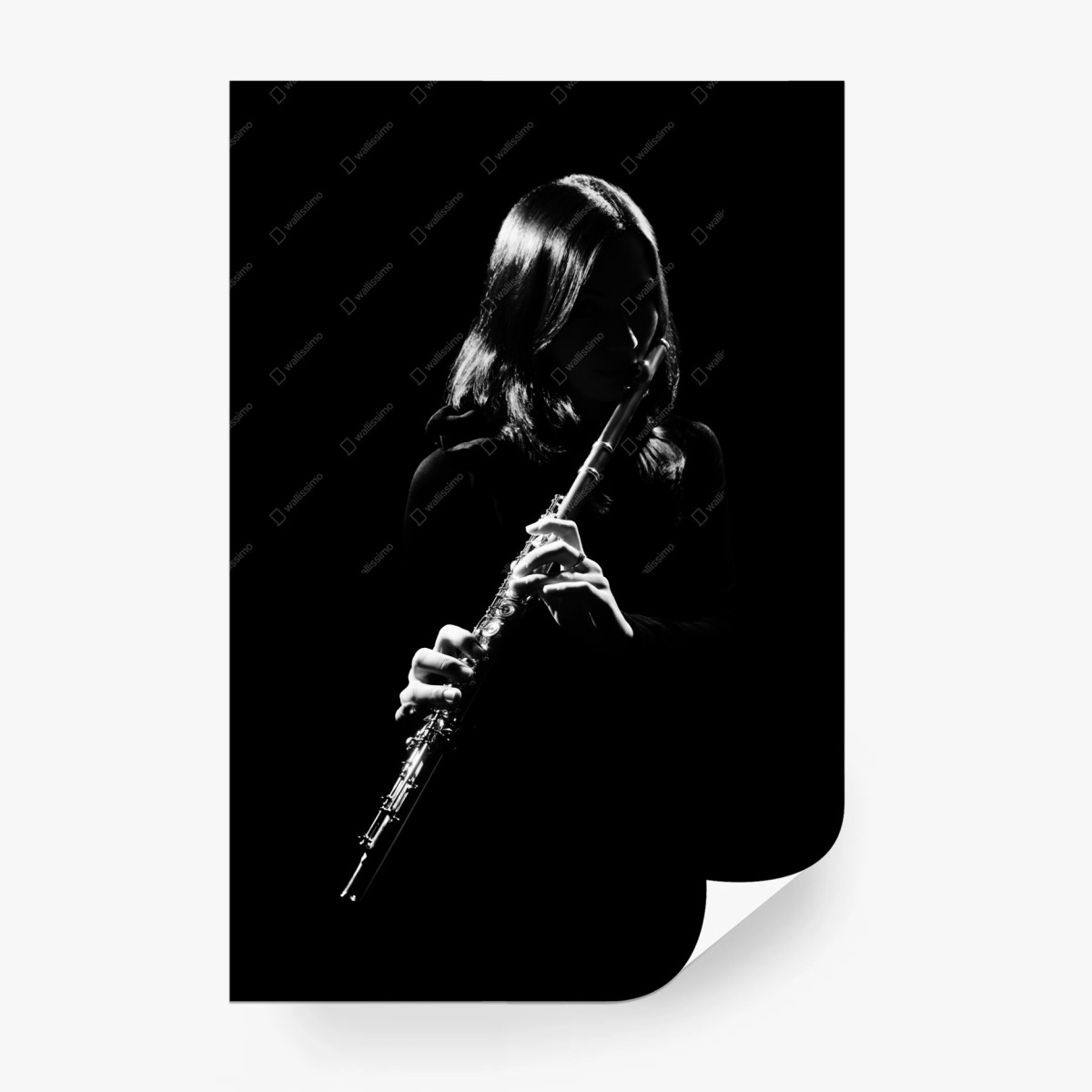 Fotomural flautista en contraluz, retrato en blanco y negro – Pixers®