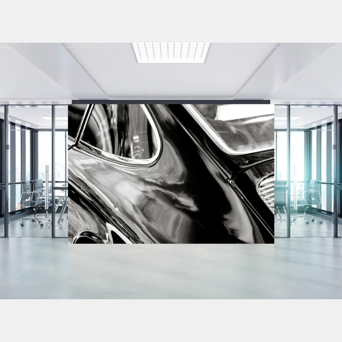 Fotomural detalle elegante de un coche clásico en blanco y negro – Pixers®