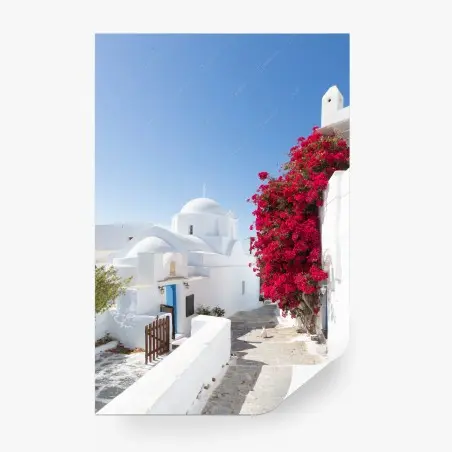Fotomural encanto mediterráneo: calle blanca con buganvillas – Pixers®