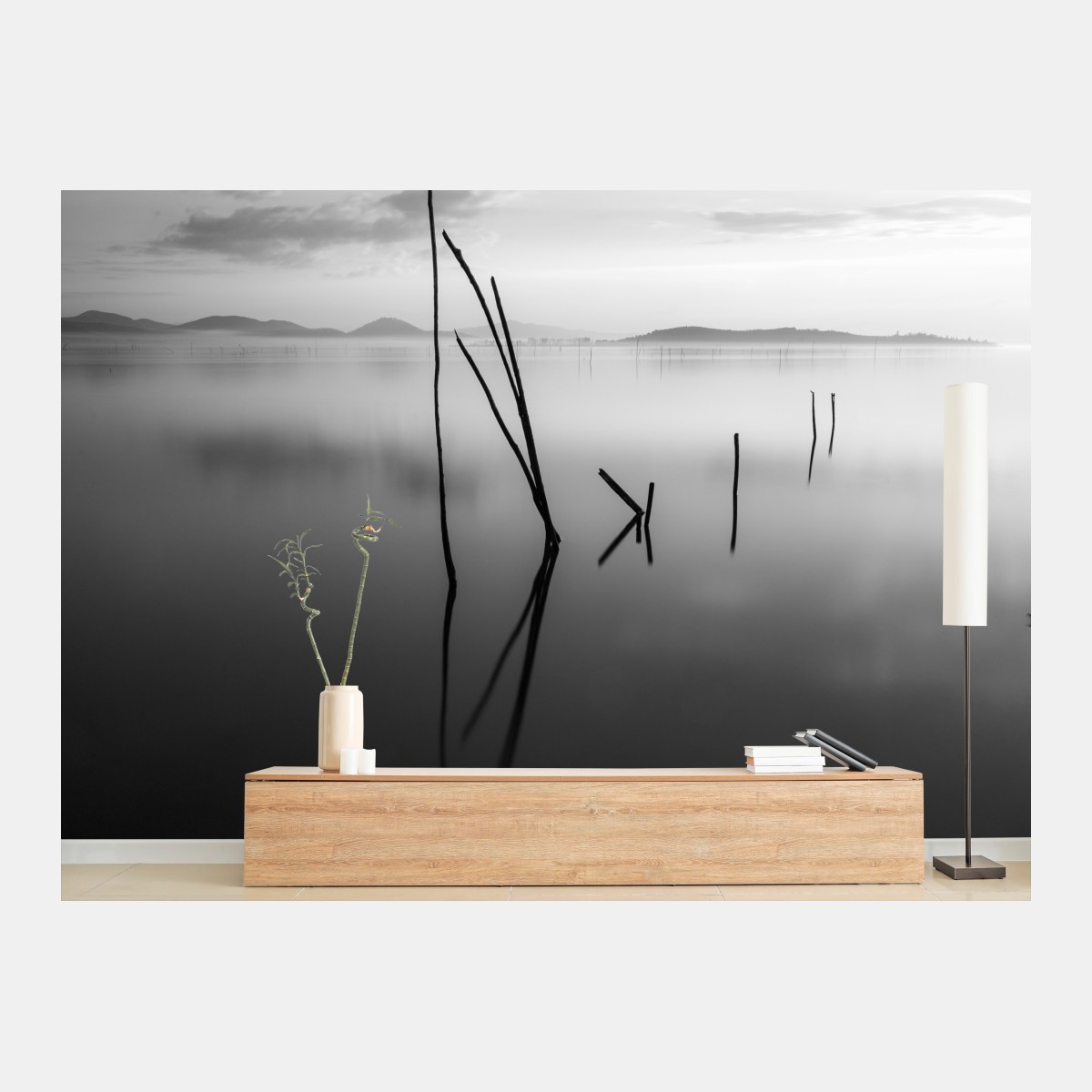 Fotomural paisaje minimalista en blanco y negro – Pixers®