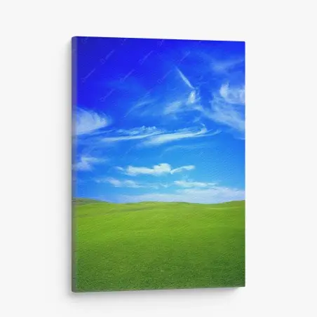 Cuadro en lienzo paisaje sereno de pradera y cielo azul – Pixers®