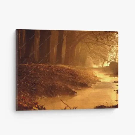 Cuadro en lienzo amanecer dorado en el arroyo – Pixers®