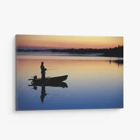 Cuadro en lienzo amanecer de pesca en lago tranquilo – Pixers®