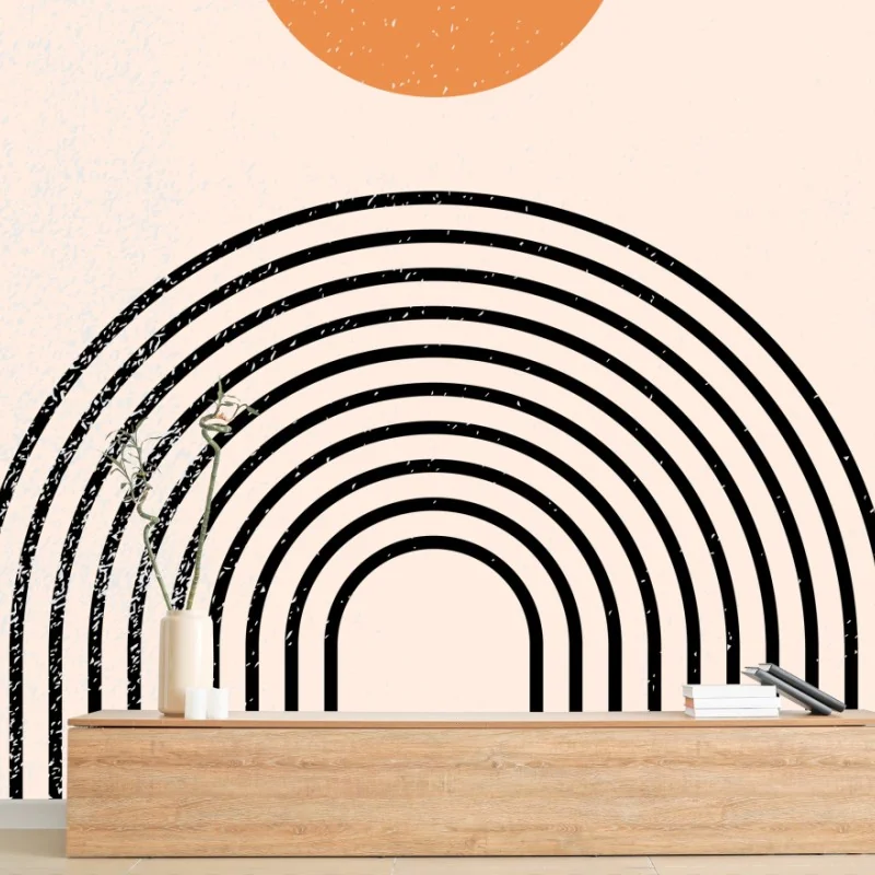Fotomural sol naranja sobre arco minimalista