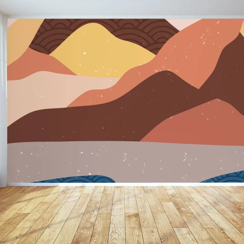 Fotomural paisaje montañoso geométrico en tonos tierra