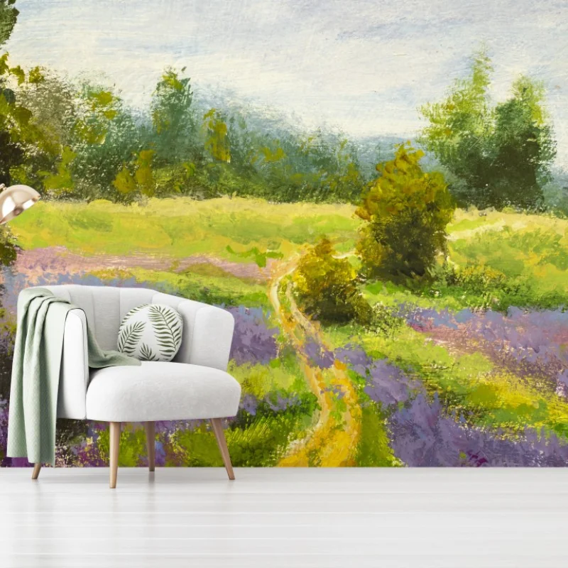 Fotomural sendero entre campos de lavanda