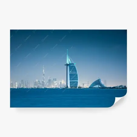 Fotomural vistas nocturnas de Dubái sobre el mar – Pixers®