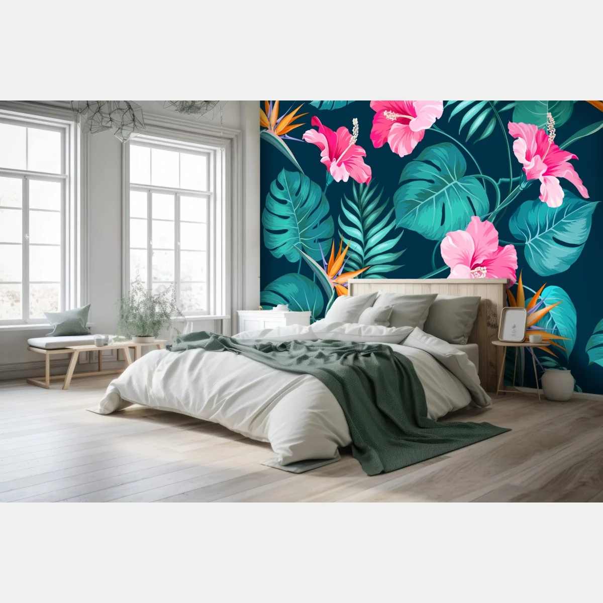 Fotomural mural tropical de hibiscos y hojas monstera – Pixers® Fotomural mural tropical de hibiscos y hojas monstera – Pixers®