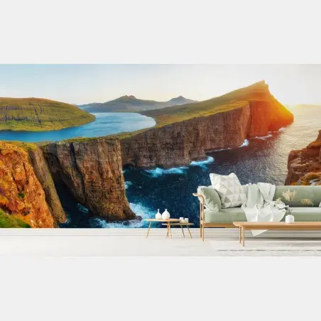Fotomural acantilados de Sorvagsvatn al amanecer, Islas Feroe – Pixers®