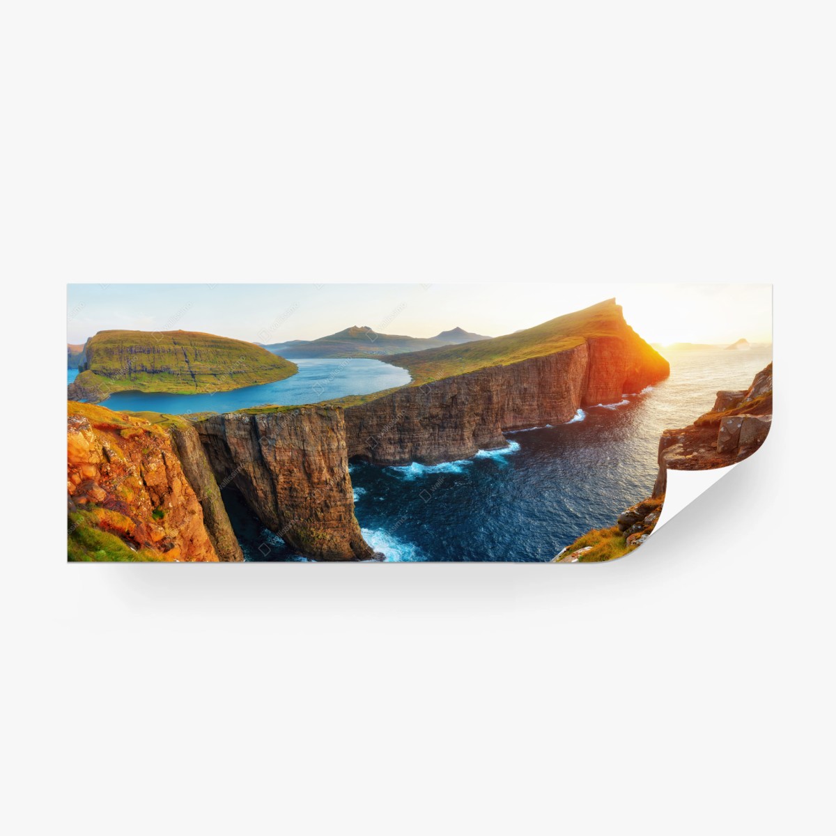 Fotomural acantilados de Sorvagsvatn al amanecer, Islas Feroe – Pixers®