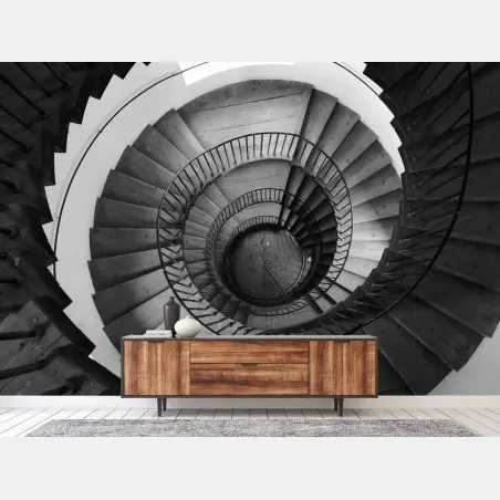 Fotomural espiral arquitectónica en blanco y negro – Pixers®