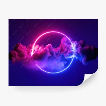 Fotomural círculo de neón entre nubes rosas y azules – Pixers®