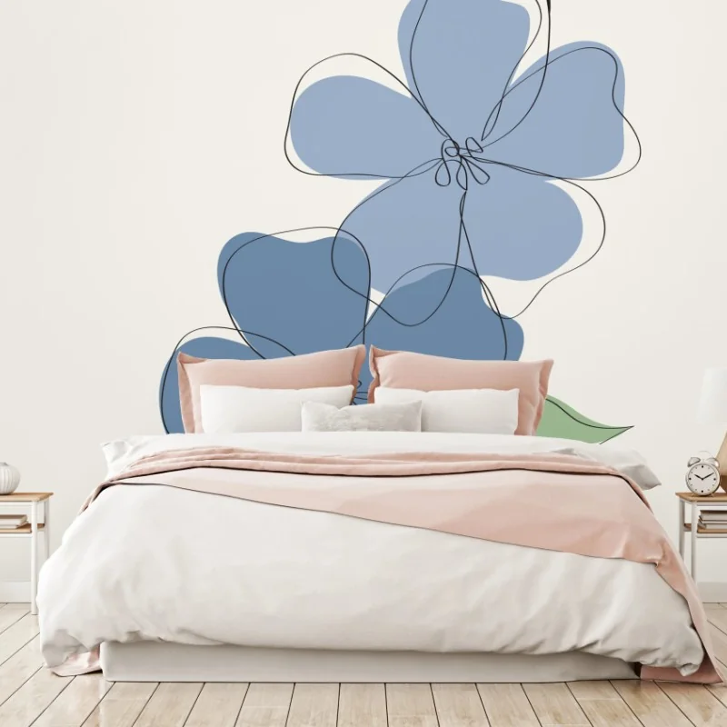 Fotomural flores azules minimalistas sobre fondo neutro