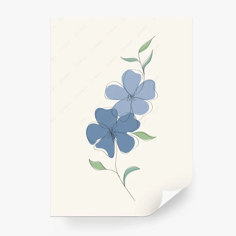 Fotomural flores azules minimalistas sobre fondo neutro