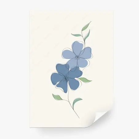 Fotomural flores azules minimalistas sobre fondo neutro – Pixers®