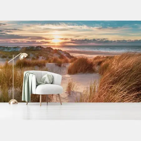 Fotomural puesta de sol sobre las dunas de Ameland – Pixers®