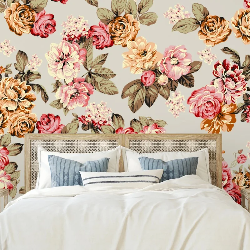 Fotomural diseño floral vintage en tonos pastel