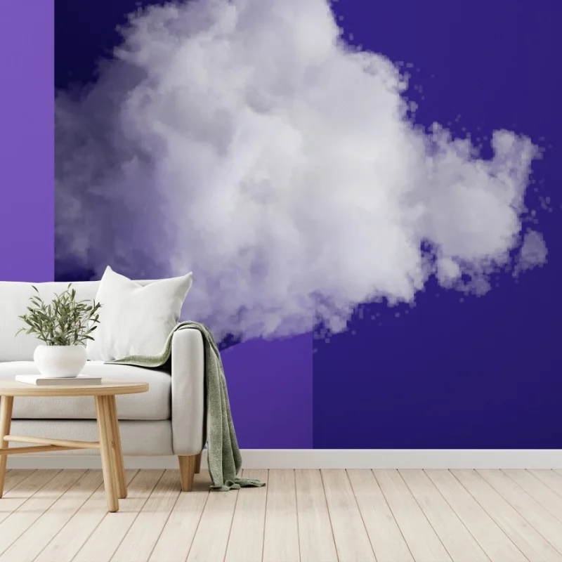 Fotomural nube emergente y escalera en fondo violeta