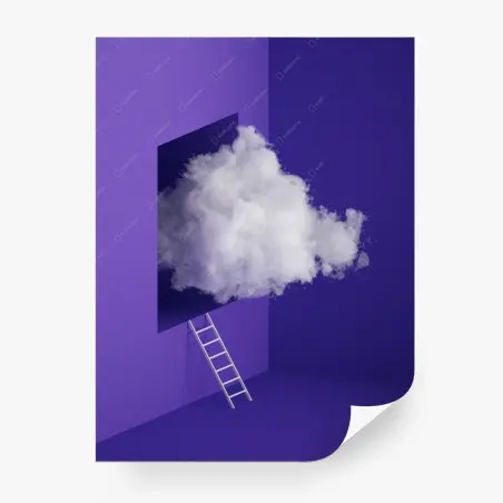 Fotomural nube emergente y escalera en fondo violeta – Pixers®