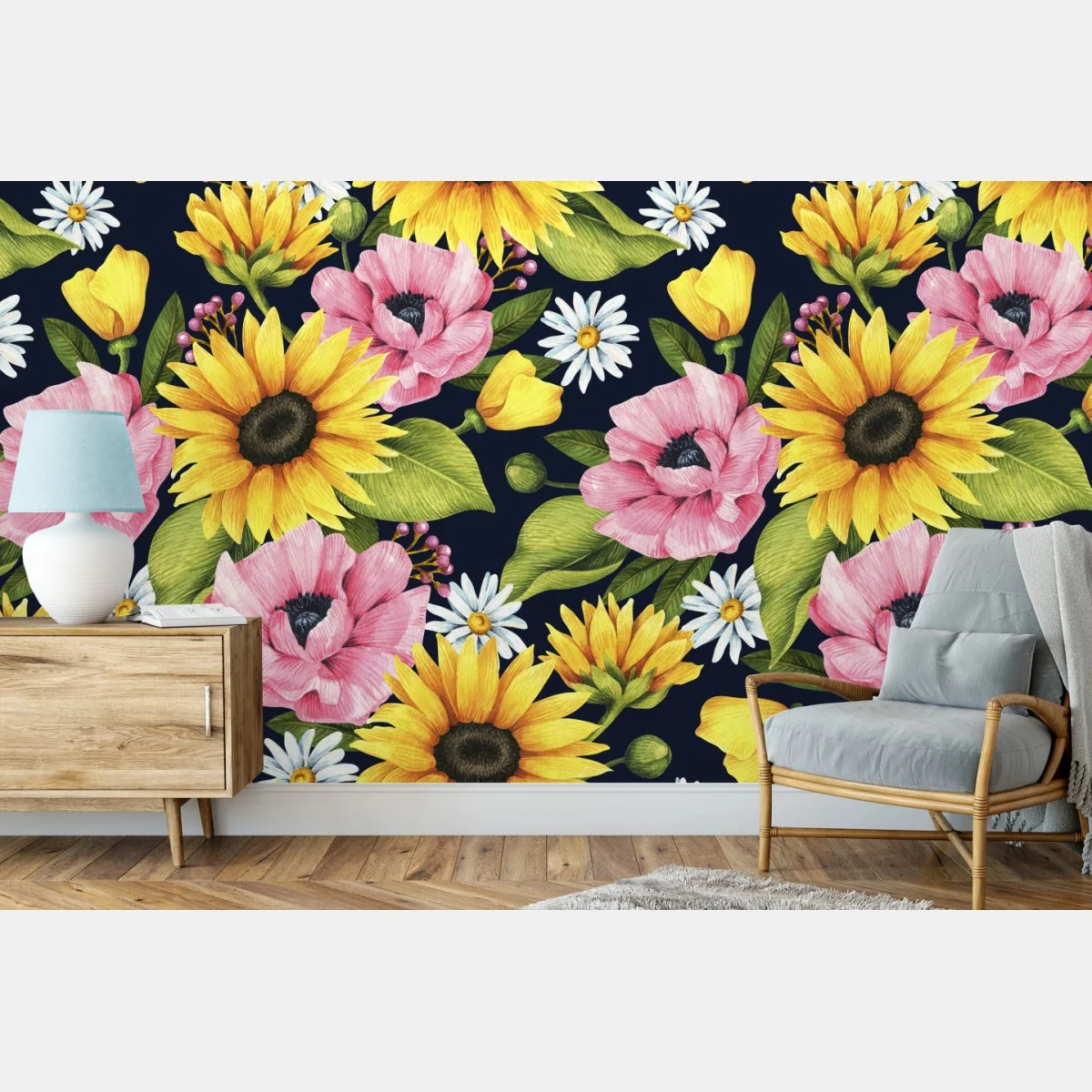Fotomural patrón floral vibrante con girasoles y amapolas – Pixers® Fotomural patrón floral vibrante con girasoles y amapolas – Pixers®