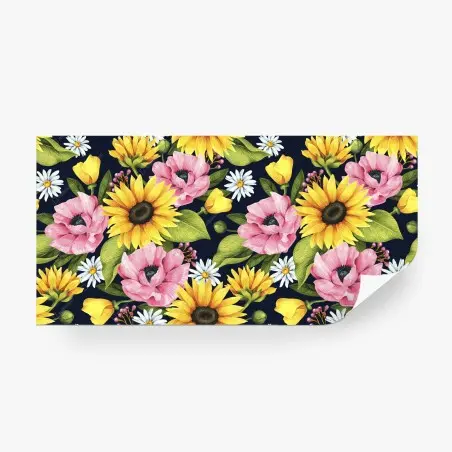 Fotomural patrón floral vibrante con girasoles y amapolas – Pixers®