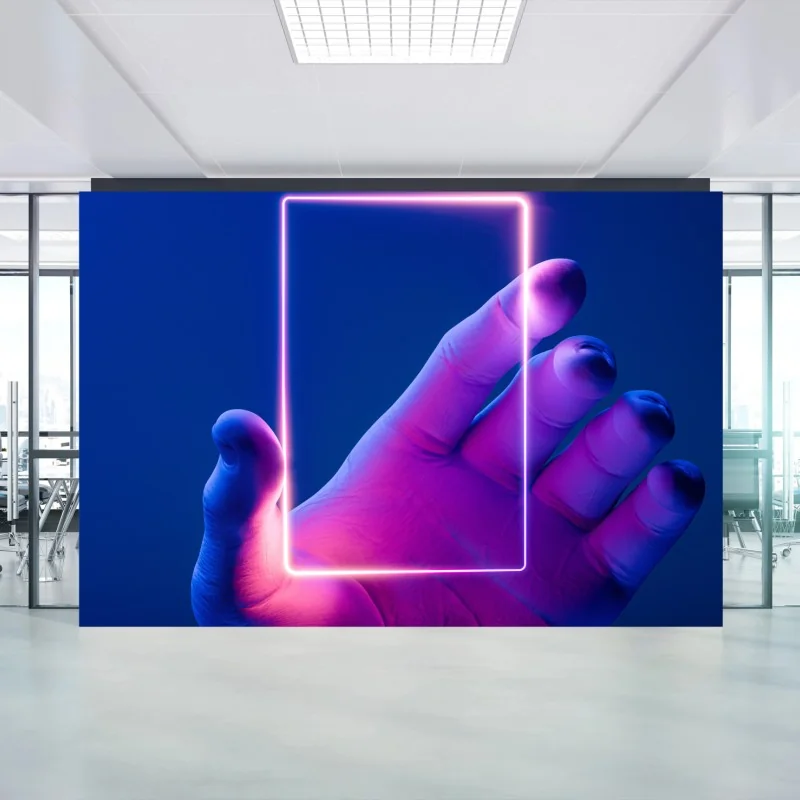 Fotomural mano con marco de neón futurista