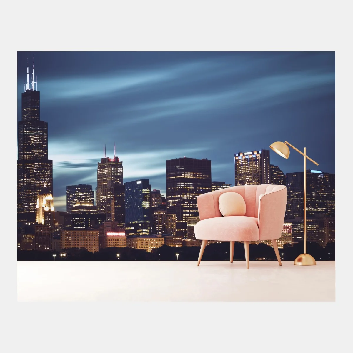 Fotomural panorámica nocturna de Chicago – Pixers® Fotomural panorámica nocturna de Chicago – Pixers®