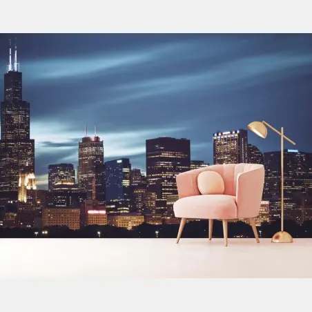 Fotomural panorámica nocturna de Chicago – Pixers®