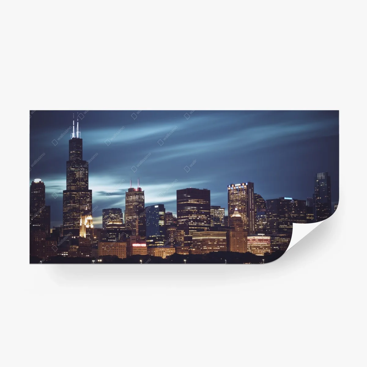 Fotomural panorámica nocturna de Chicago – Pixers® Fotomural panorámica nocturna de Chicago – Pixers®