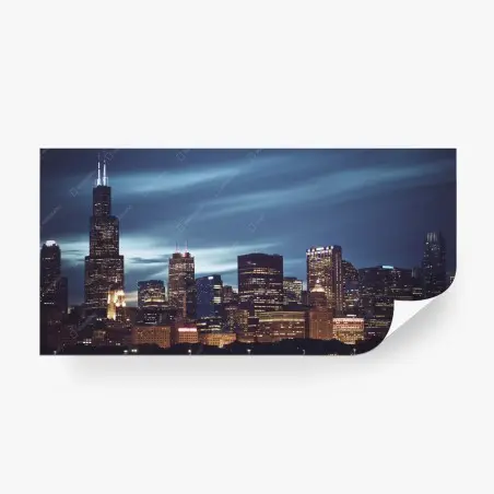 Fotomural panorámica nocturna de Chicago – Pixers®