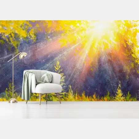 Fotomural amanecer dorado en el bosque – Pixers®