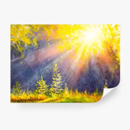 Fotomural amanecer dorado en el bosque – Pixers®