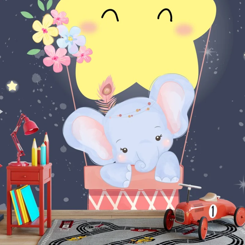 Fotomural elefante en globo con estrella sonriente