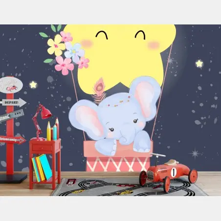 Fotomural elefante en globo con estrella sonriente – Pixers®