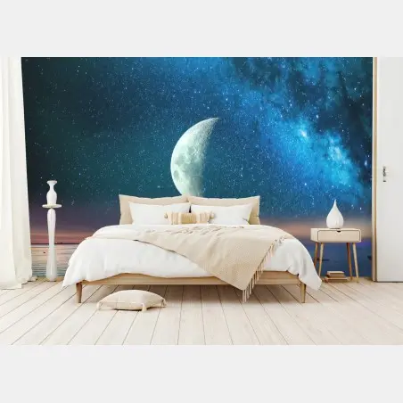 Fotomural paisaje lunar sobre el mar estrellado – Pixers®