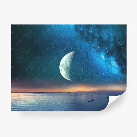 Fotomural paisaje lunar sobre el mar estrellado – Pixers®