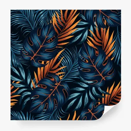 Fotomural diseño botánico tropical en tonos azul y naranja – Pixers®