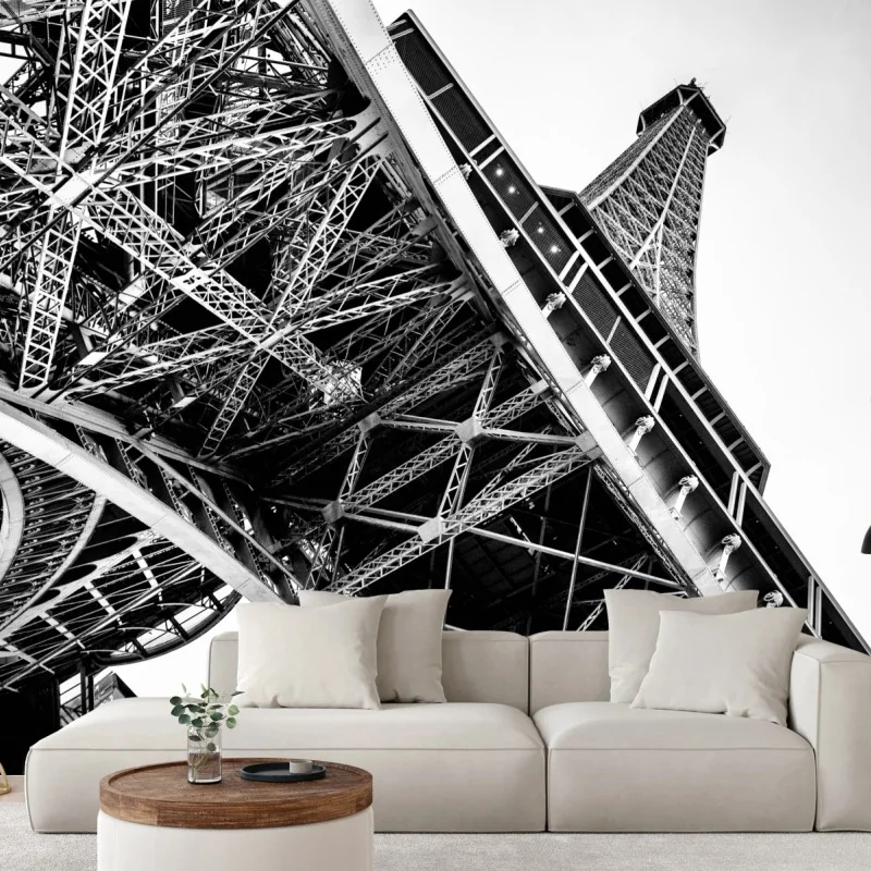 Fotomural vista arquitectónica de la Torre Eiffel en blanco y negro