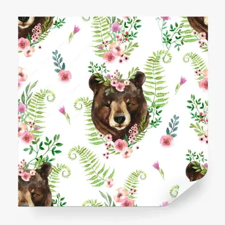 Fotomural oso con corona de flores en acuarela – Pixers®