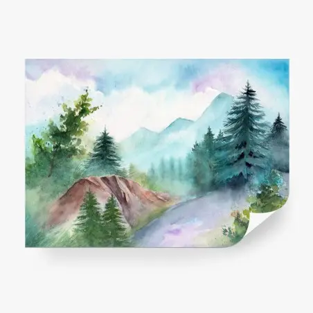 Fotomural paisaje montañoso en acuarela – Pixers®