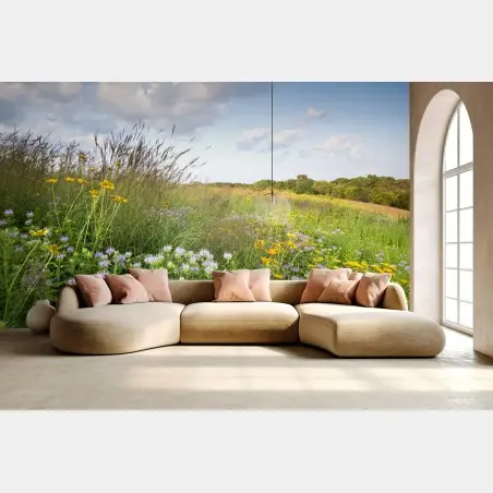Fotomural pradera de flores silvestres y cielo abierto – Pixers®