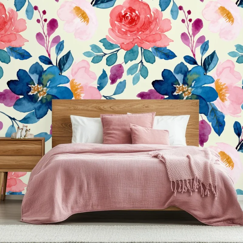 Fotomural patrón floral en acuarela tonos vibrantes