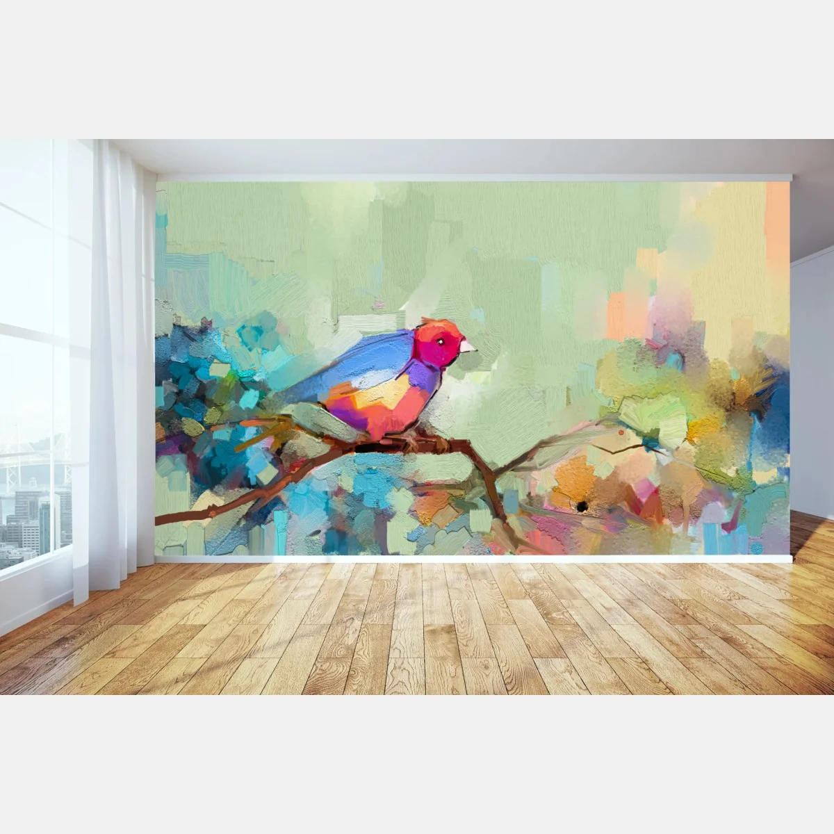 Fotomural pájaro de primavera en pintura abstracta – Pixers® Fotomural pájaro de primavera en pintura abstracta – Pixers®