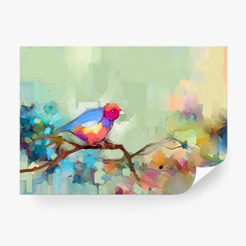 Fotomural pájaro de primavera en pintura abstracta