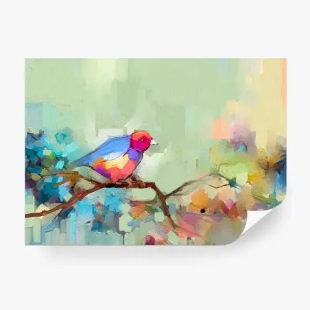 Fotomural pájaro de primavera en pintura abstracta – Pixers®