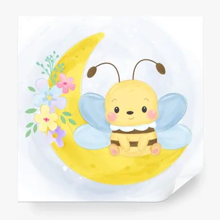 Fotomural abejita en la luna con flores en tonos pastel – Pixers®