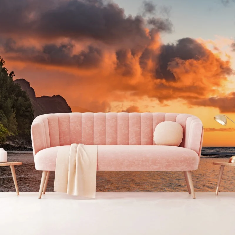 Fotomural atardecer sobre acantilados tropicales