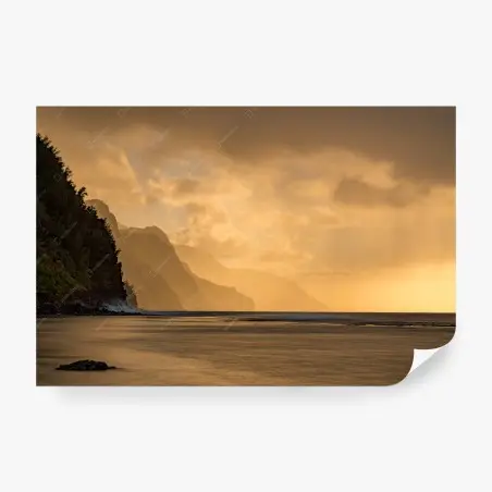Fotomural atardecer dorado sobre acantilados – Pixers®