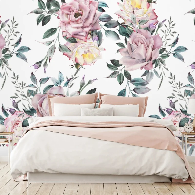 Fotomural estampado floral en acuarela tonos pastel
