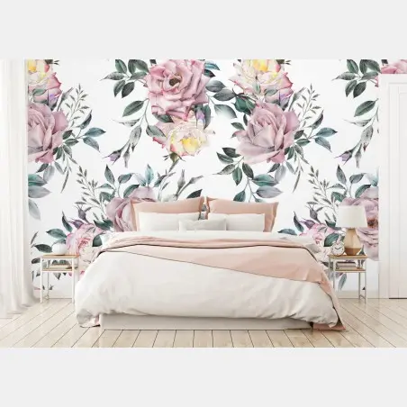 Fotomural estampado floral en acuarela tonos pastel – Pixers®
